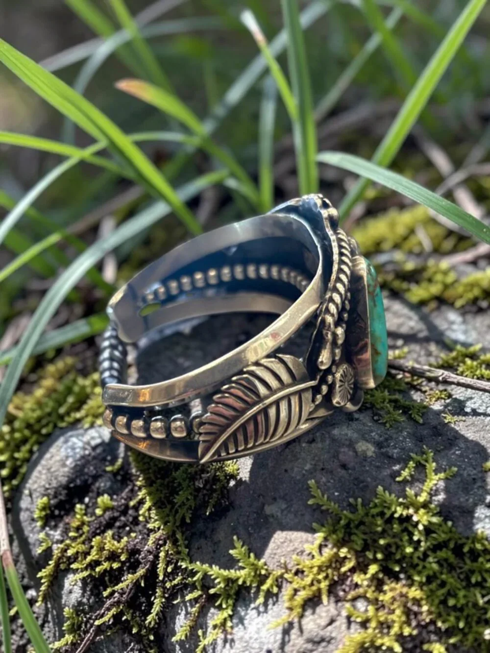 Vintage Navajo Sterling Silver & Turquoise Statement Cuff Bracelet - Picture 5 of 7